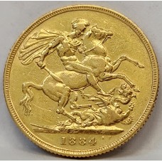 AUSTRALIA 1884 . ONE 1 SOVEREIGN . SYDNEY . GOLD